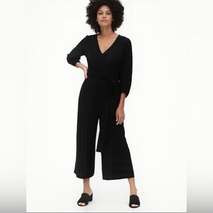 GAP Black V-Neck Wrap Jumpsuit with Self-Tie Waist